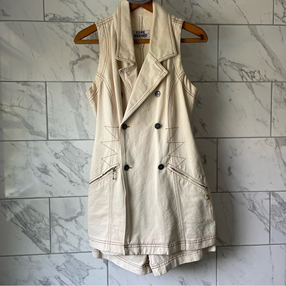 🏷️ VINTAGE Fore Warned Denim Skort/Jumper/Romper